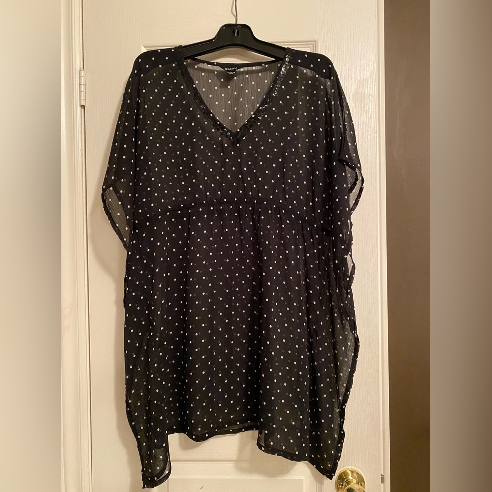 Vintage Jessica sheer, polka dot bathing suit cover up